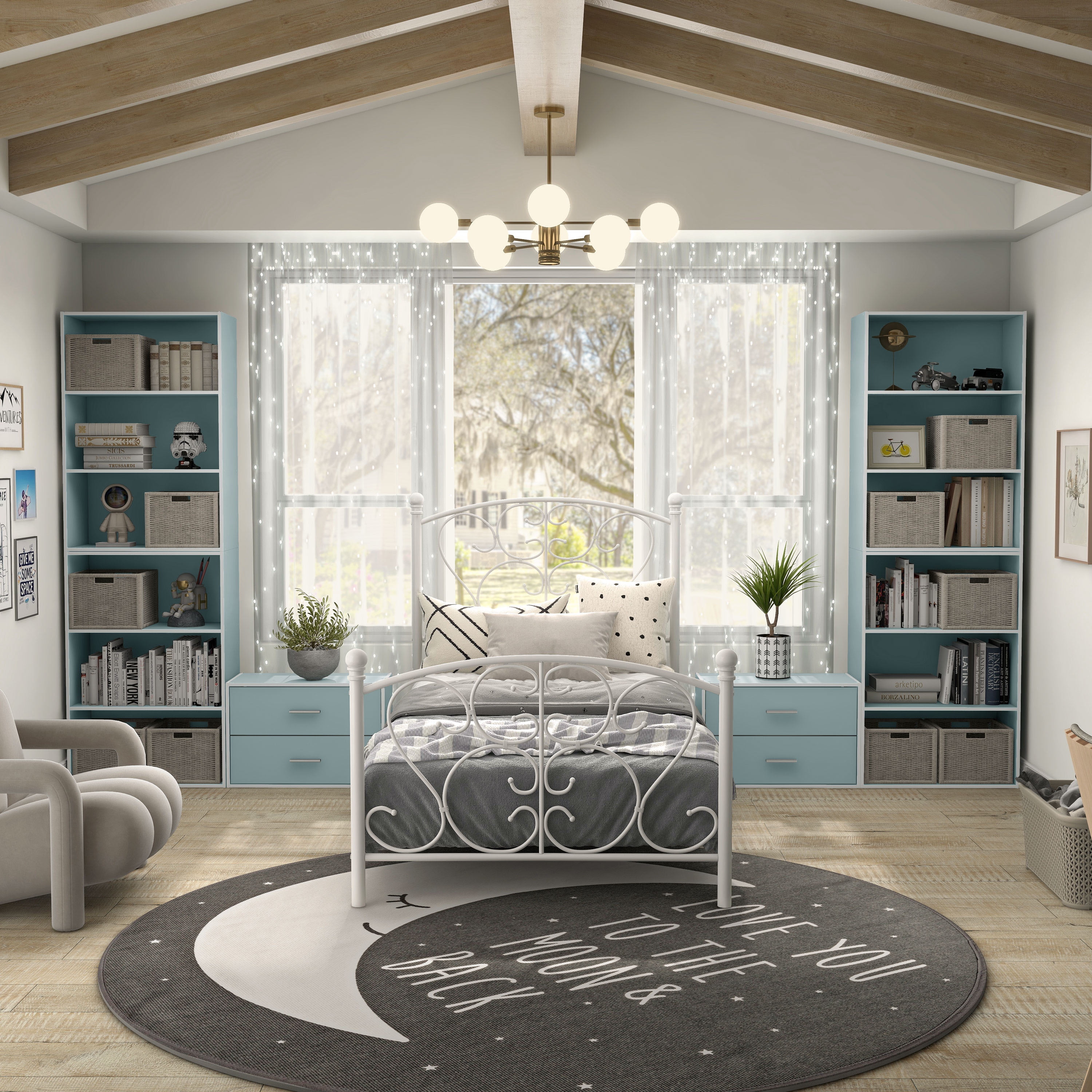 Furniture of America Brooks Stackable 3-Tier Wood Light Blue Kids Bookcase