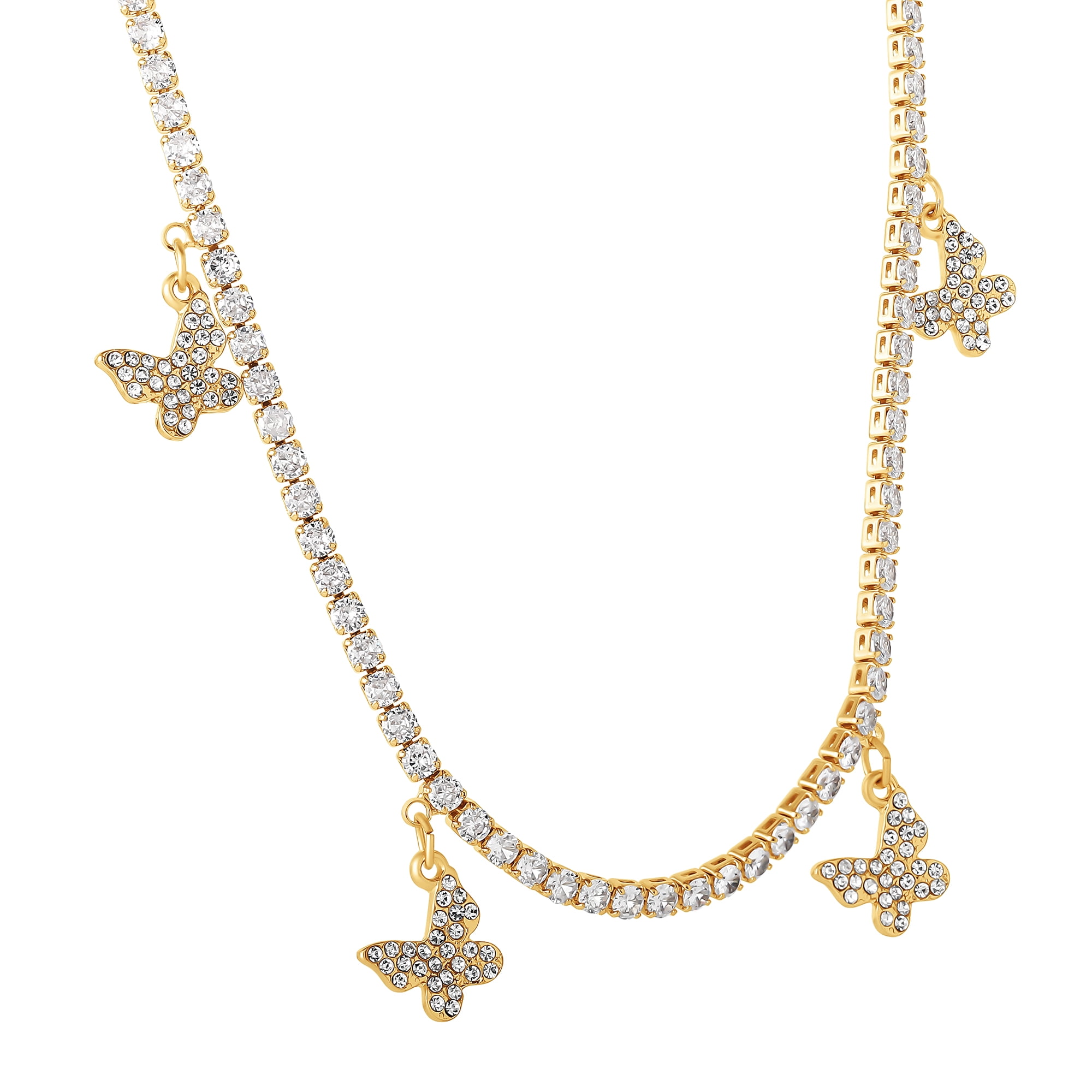 Jessica Simpson Women's Glass Stone Butterfly Dangle Necklace