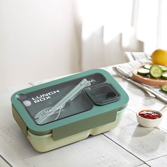 VALSEEL Portable Plastic Partition Integrated Lunch Box, Multi-functional Light Food Bento Box