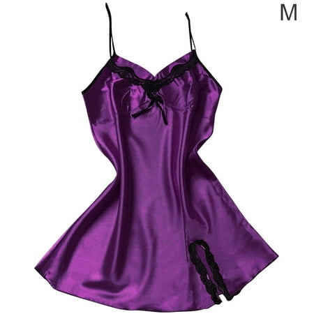 

ELENXS Dido Lace Nightdress V Neck Backless Silky Nightgown Women Sleepwear
