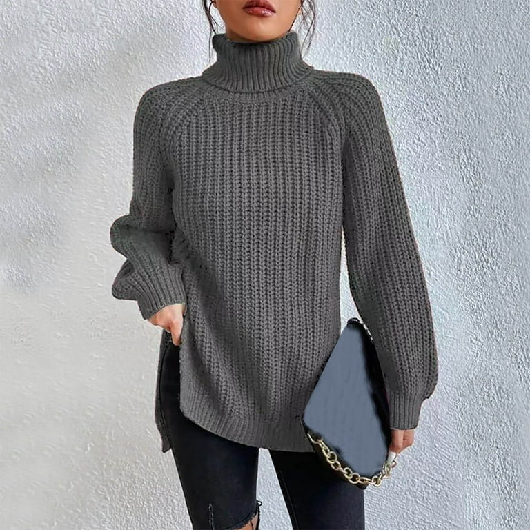 QUYUON Cotton Sweaters for Women Turtleneck Long Sleeve Cable Knit