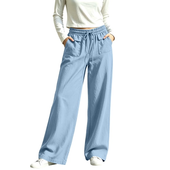 Wensltd Women Summer Pants Casual Loose Fit Trousers Elastic Waist Pockets