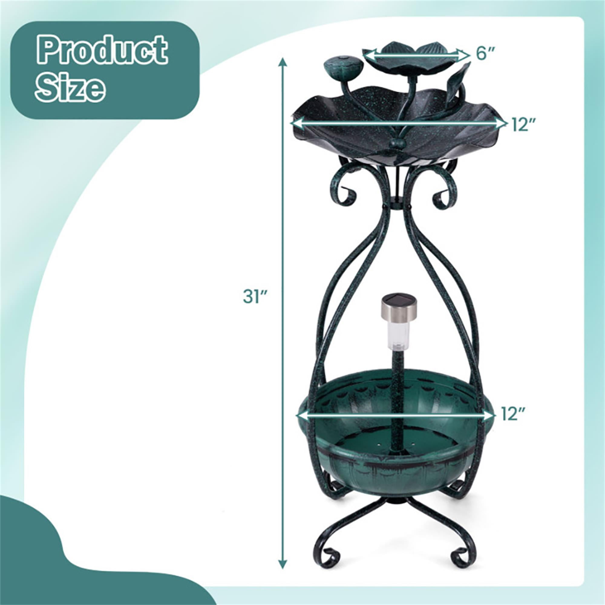 Pefilos 31" Outdoor Pedestal Garden Bird Bath with Solar Light, Bird Feeder and Flower Planter, Standing Lotus Leaf Bowl Birdbath, Green Pefilos 31" Outdoor Pedestal Garden Bird Bath with Solar Light, Bird Feeder and Flower Planter, Standing Lotus Leaf Bowl Birdbath, Green