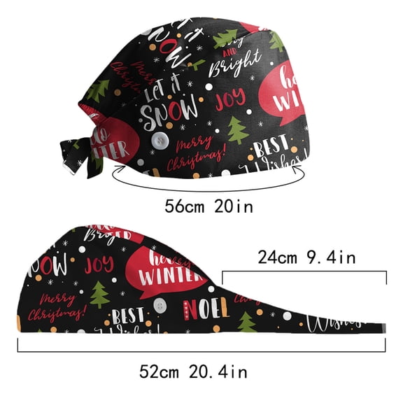 Seductiva Women Adjustable Christmas Print Hat Leisure Yashmak Stand-Ear Protection Nurse Hat One Size