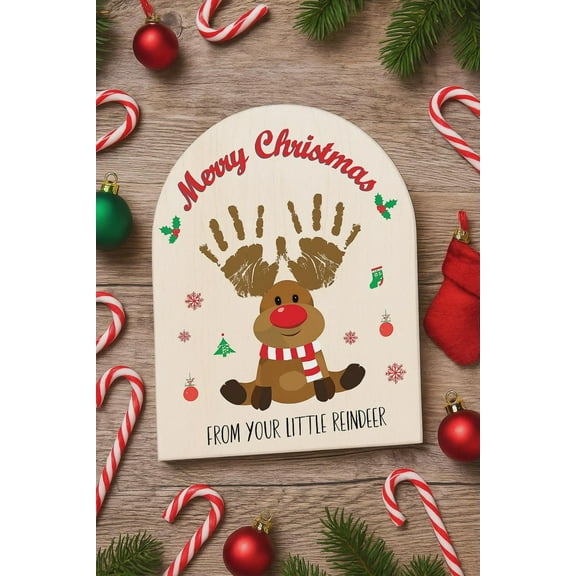 Personalized Footprint Christmas Sign, Custom Mistletoe Keepsake, DIY Holiday Reindeer Craft
