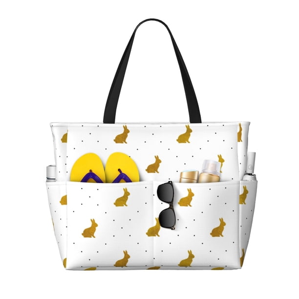 Easygdp Gold Rabbit Bolsa de Viaje de Playa de Gran Capacidad, Bolsa Tote Perfecta para la Playa, Escapadas de Fin de Semana y Viajes