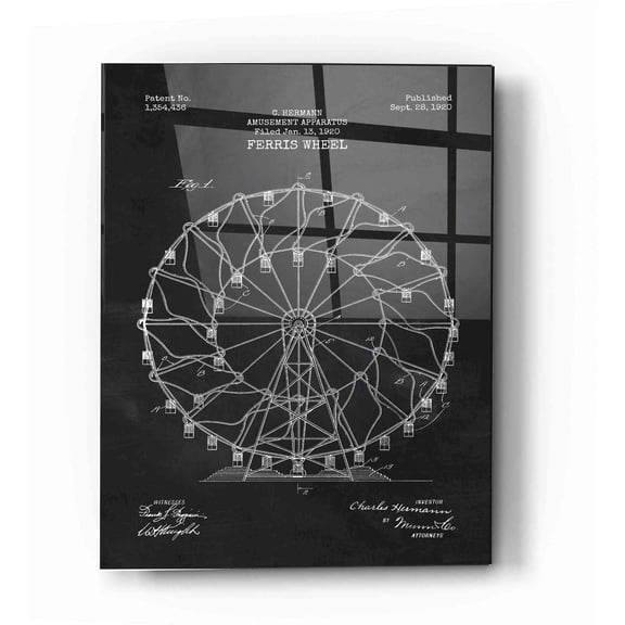 Epic Art 'Ferris Wheel, 1920 Blueprint Chalkboard Patent' Acrylic Glass Wall Art, 12"x16"