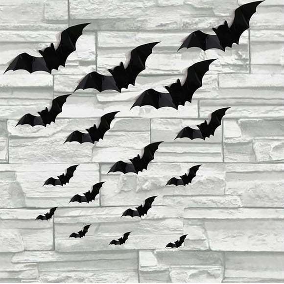 16 Pack 3D Bat Decorations 4 Different Sizes Realistic Scary Black Bat Stickers for Home Decor DIY Wall Decals Bathroom Interior Party Supplies