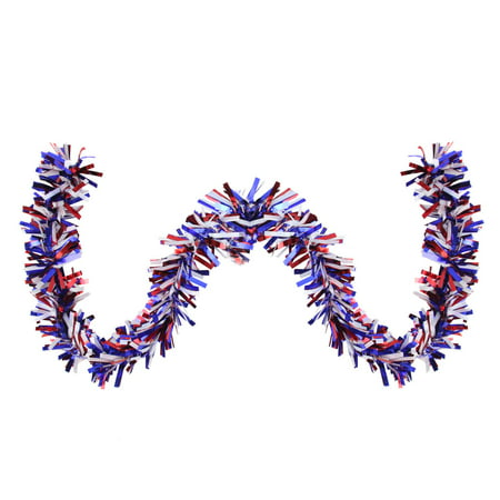 Patriotic Wide Cut Tinsel Garland for 4th of the July, 25ft,