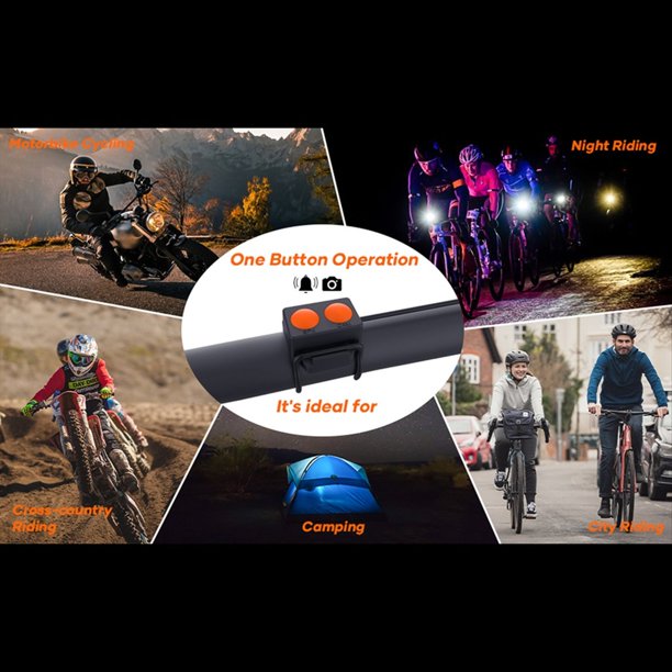 Cámara de Ciclismo Multifunción 1080P 30FPS Cámara para Bicicleta/Motocicleta A Prueba de Lluvia con Linterna LED Bocina para Bicicleta