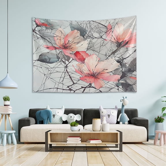 WOBOGO Pink Watercolor Flower Tapestry 60×40in Home Living Room Bedroom Wall Hanging Ornaments