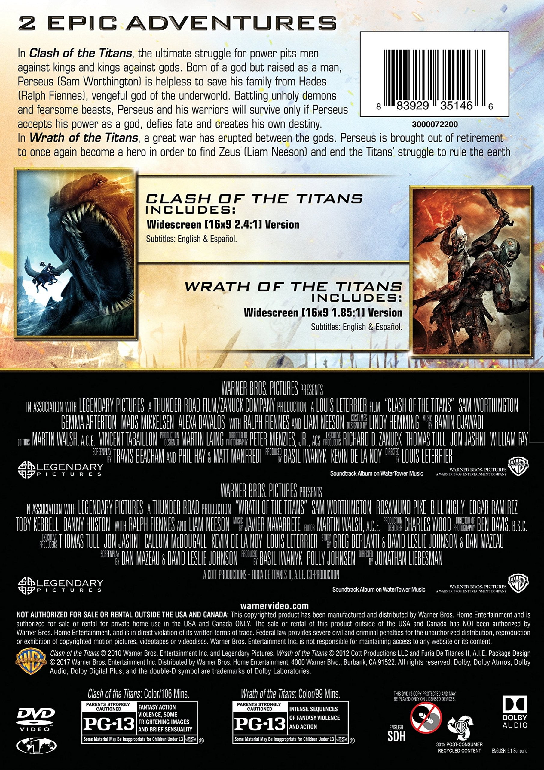 Warner Clash Of The Titans / Wrath Of The Titans (Widescreen) - DVD Media