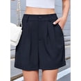 thumbnail image 6 of Womens Casual Elastic Waist Wide Leg Suit Tailored Shorts Summer Work Shorts with Pockets Navy Blue XXL, 6 of 9