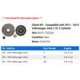 thumbnail image 2 of Clutch Kit - Compatible with 2011 - 2014 Volkswagen Jetta 2.5L 5-Cylinder 2012 2013, 2 of 2