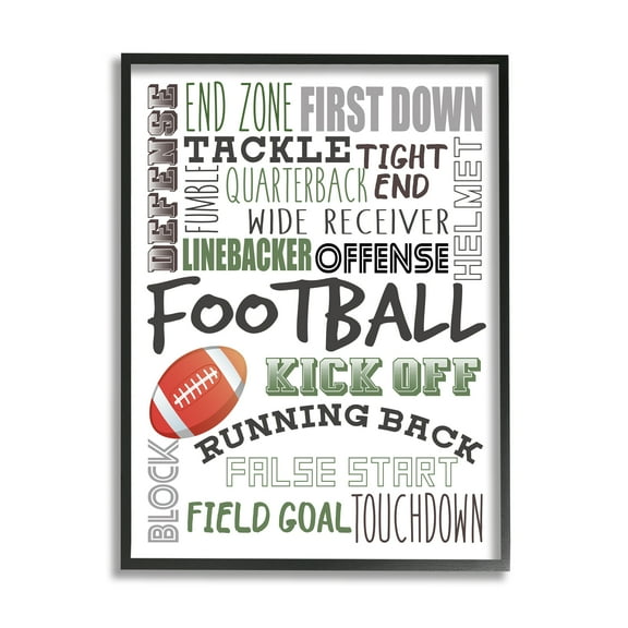 Stupell Industries Football Team Game Terms Kids' Sports Typography Sports Painting Black Framed Art Print Wall Art, 11 x 14