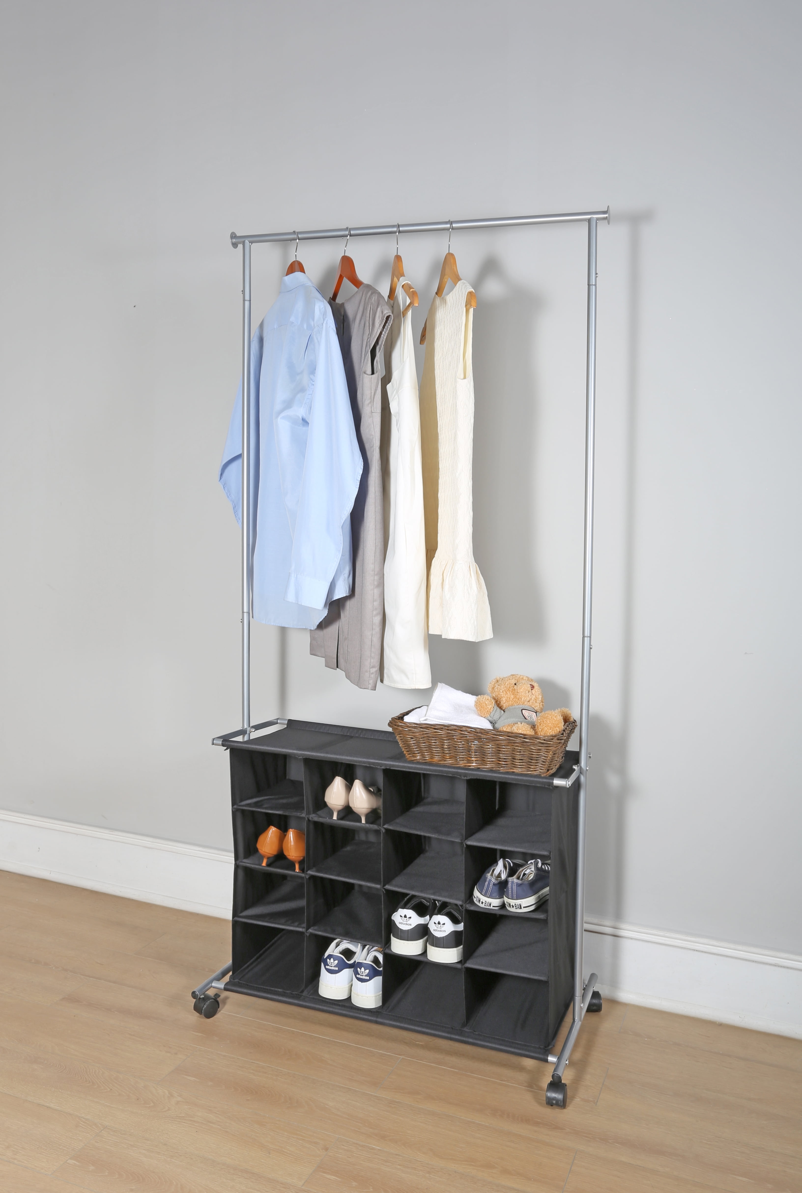 (2 pack) Mainstays Garment Rack with Shoe Cubbies, Silver and Black, Metal Frame