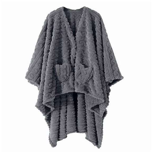 Kexcigo Wearable Blanket Hoodie Sherpa Fleece Shawl Blanket with Pockets Blanket Poncho Cape for Adults (Gray)