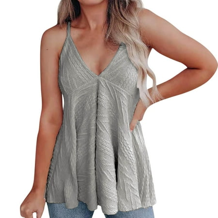 

JDEFEG Womens Running Tops Women Casual Solid Strap Knit Splice Sleeveless Vest V Neck Tank Shirt Top Corset Tops for Women Puffer Vest Women Polyester Spandex Gray S