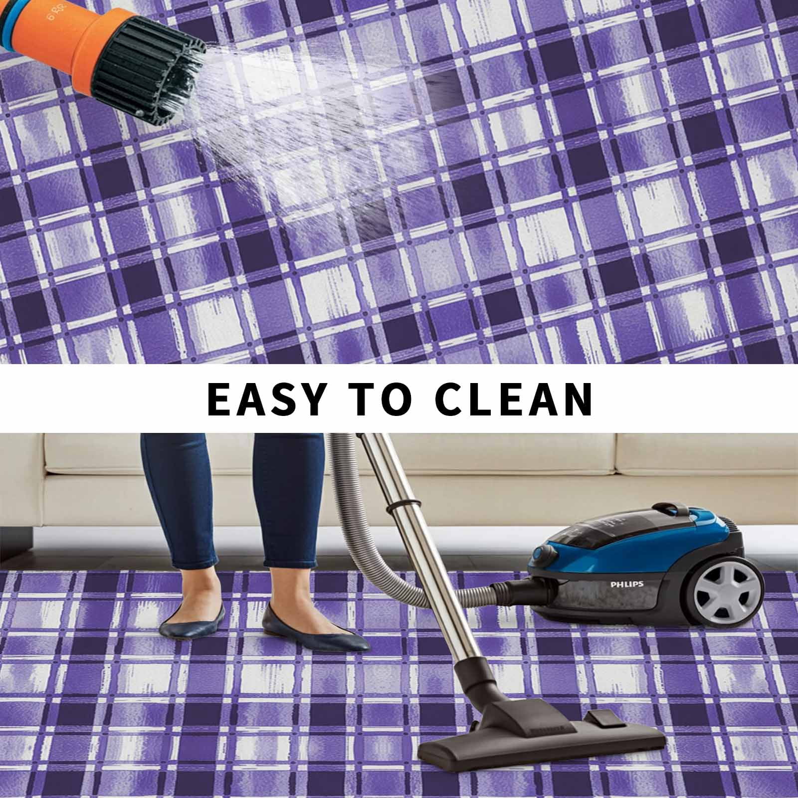 Purple Plaid Outdoor Rug 6x9 Ft, Non Slip Washable Area Rug, Modern Art Checkered Farmhouse Patio Rugs Carpet Runner, Large Floor Mat for Indoor/Outdoor Deck Porch Camping