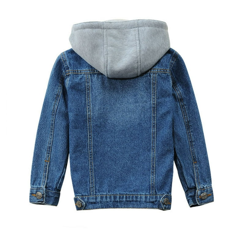 SonxaHe Big Boy Girl Denim Jacket Hooded Long Sleeve Button