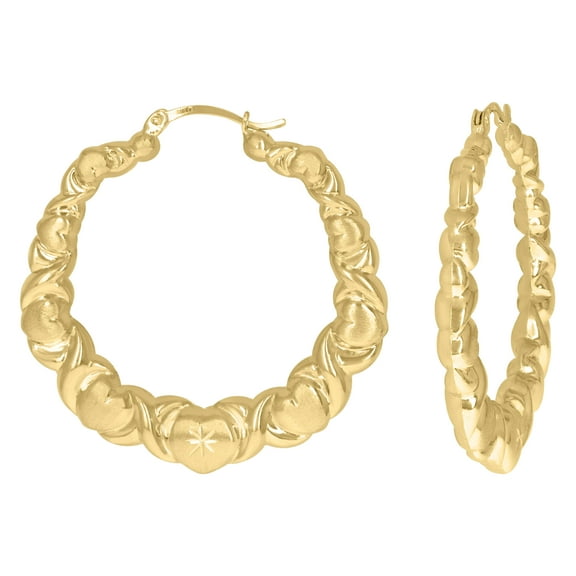 10k Yellow Gold Dc Brushed Womens Heart Xo Hugs & Kisses 44.3mm Hinged Hoops Huggies