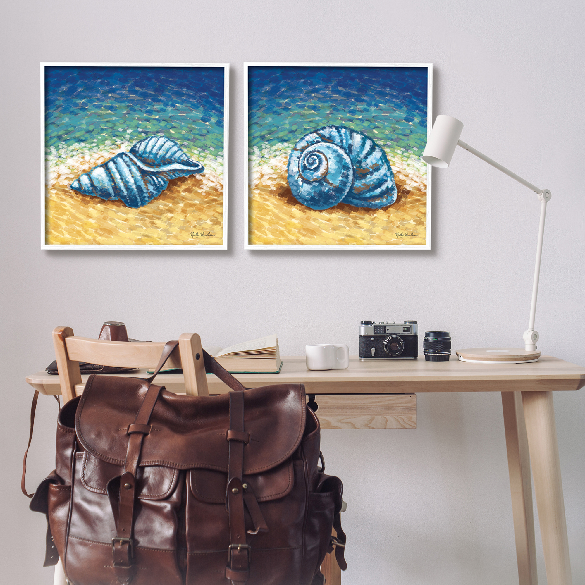 Stupell Industries Conch Shells on Shore Animals & Insects Painting White Framed Art Print Wall Art, 24 x 24, Set of 2