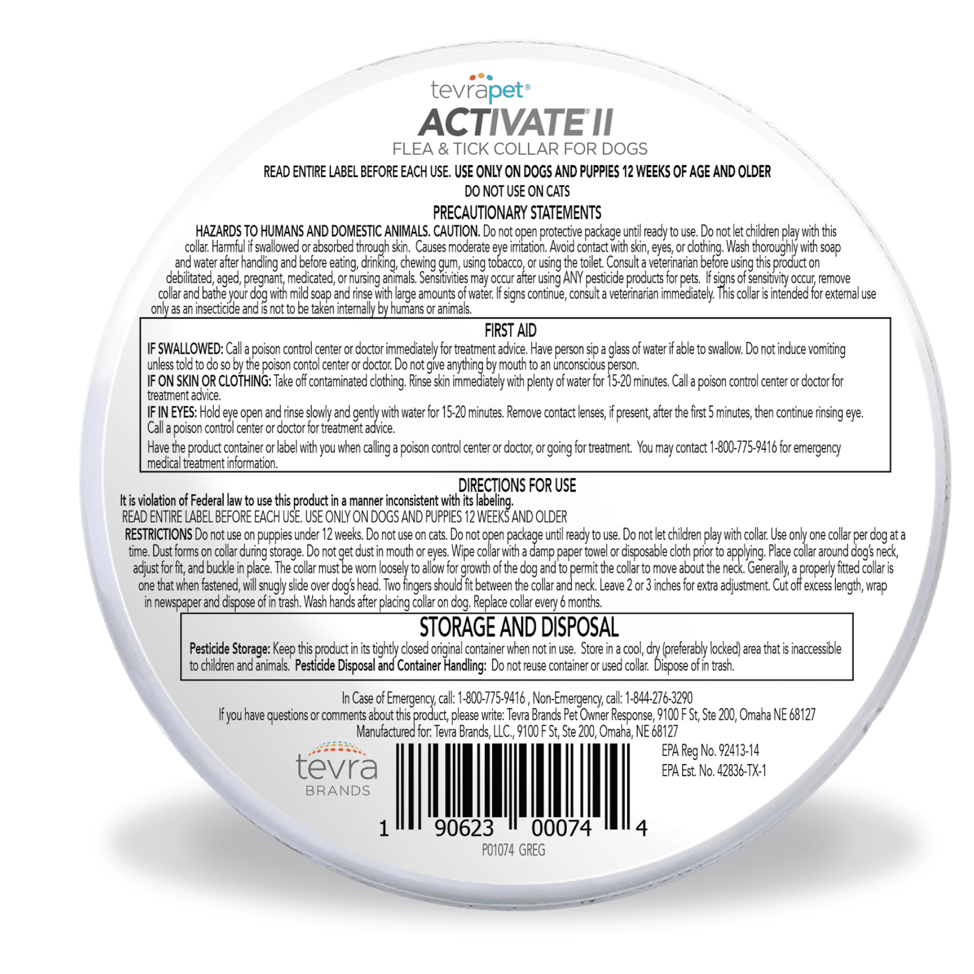 TevraPet Activate II Flea and Tick Collar for Dogs, 12 Months Prevention, 2 Count, One Size Fits All