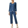 thumbnail image 2 of INSPIRE CHIC Women's Lounge Sets Long Sleeves Knit Pullover Tops with Pants Pajama Sets L Blue, 2 of 6
