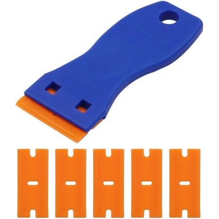 

Plastic Scraper with 10pcs Double Edge Plastic Razor Blades Decal Sticker Remover Tool for Removing Labels Stickers Decals from Glass