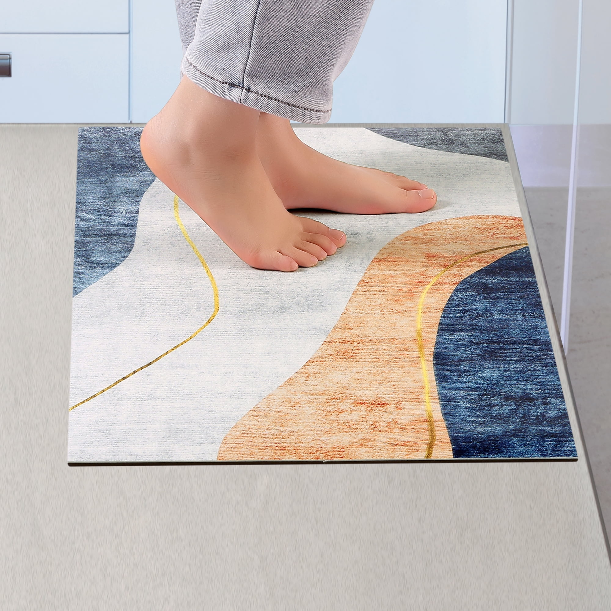 Unique Bargains Kitchen Mats Boho Geometry Kitchen Rugs Set of 1 Boho Kitchen Decor Orange 18" x 30"