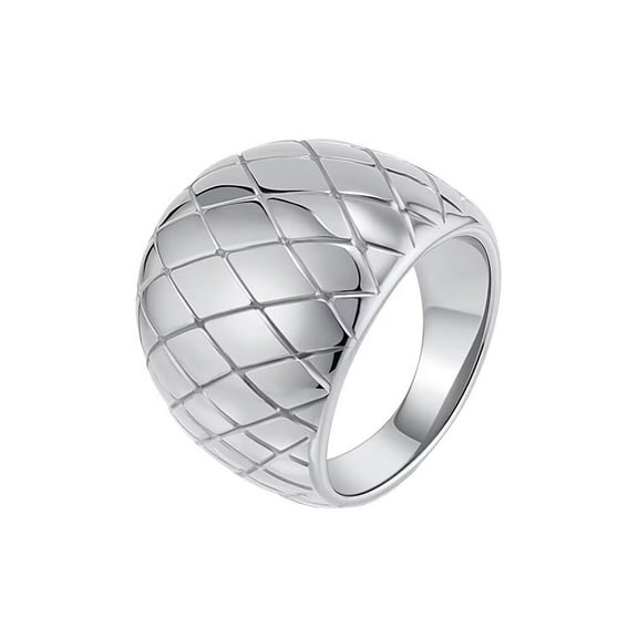 PAMTIER Women Stainless Steel Hyperbole Hip Hop Punk 24mm Chunky Dome Irregular Geometric Shapes Rhombic Grid Pattern Carved Biker Ring Silver Size 8