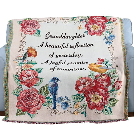 Rose Floral Throw - Beautiful Floral Granddaughter Tapestry Throw Blanket with Rose Border and Fringe Edges