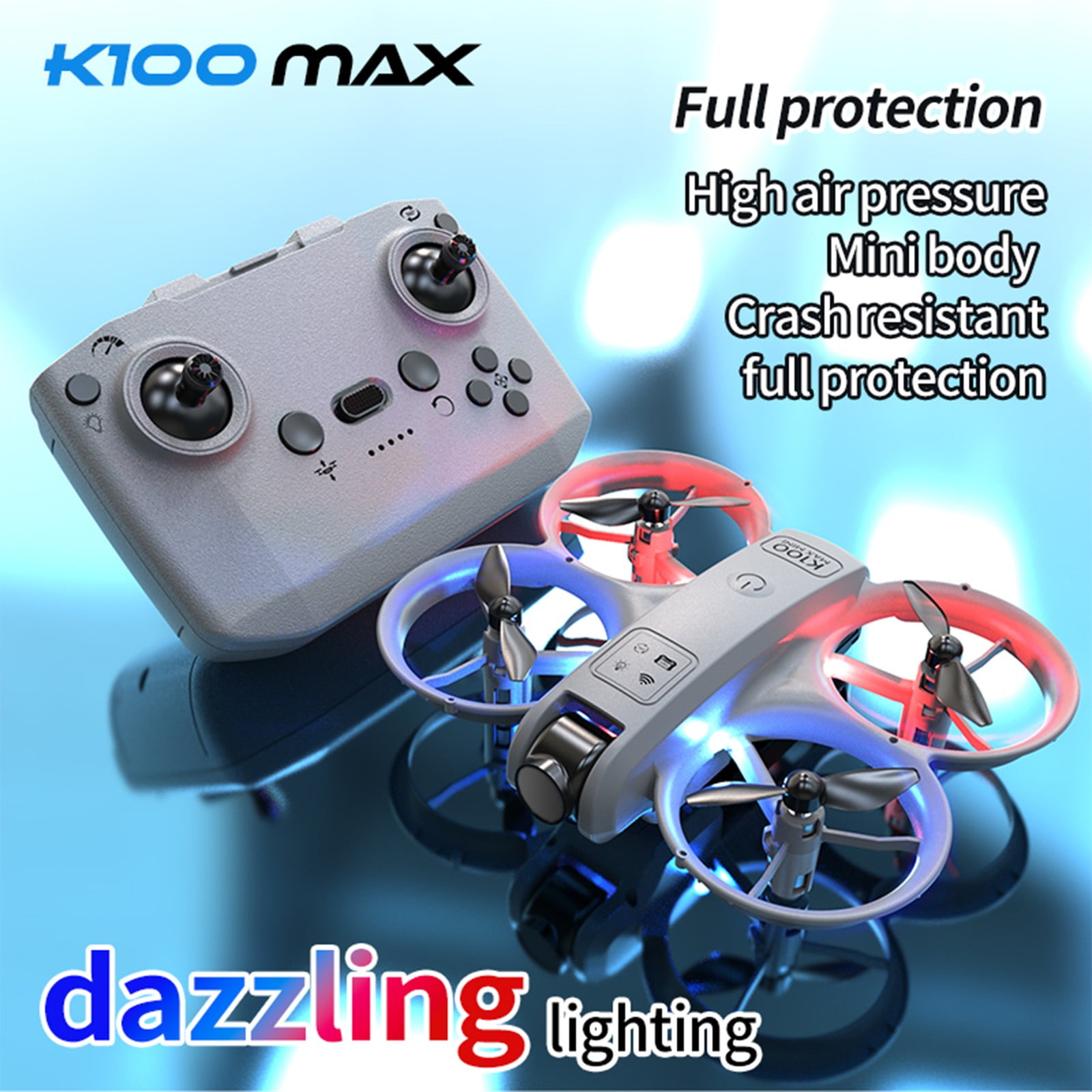 LED Light Drone with Altitude Hold, Headless Mode and One Key Takeoff, 2.4G RC Quadcopter for Boys Girls, Beginner-Friendly Flying Toy with Propeller Guards and 3 Speeds