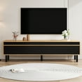 thumbnail image 2 of Meuble Télé au Design Ondulé le Plus Récent avec Portes Sans Poignées et Étagères, Console Multimédia Blanche de 66,5”, Pieds en Bois Robustes, 2 of 9