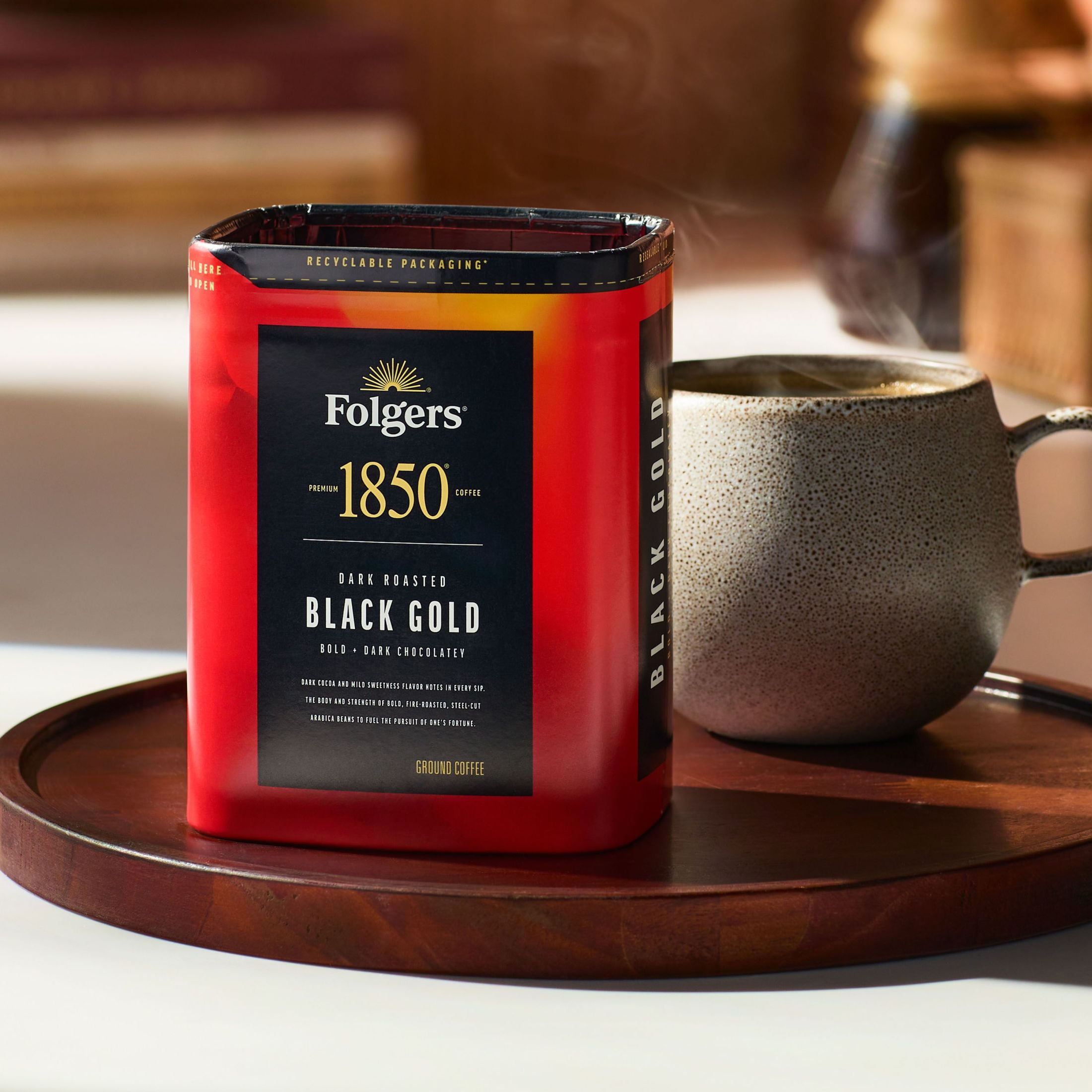 Folgers 1850 Black Gold Dark Roast Coffee, 12 oz Recyclable Canister