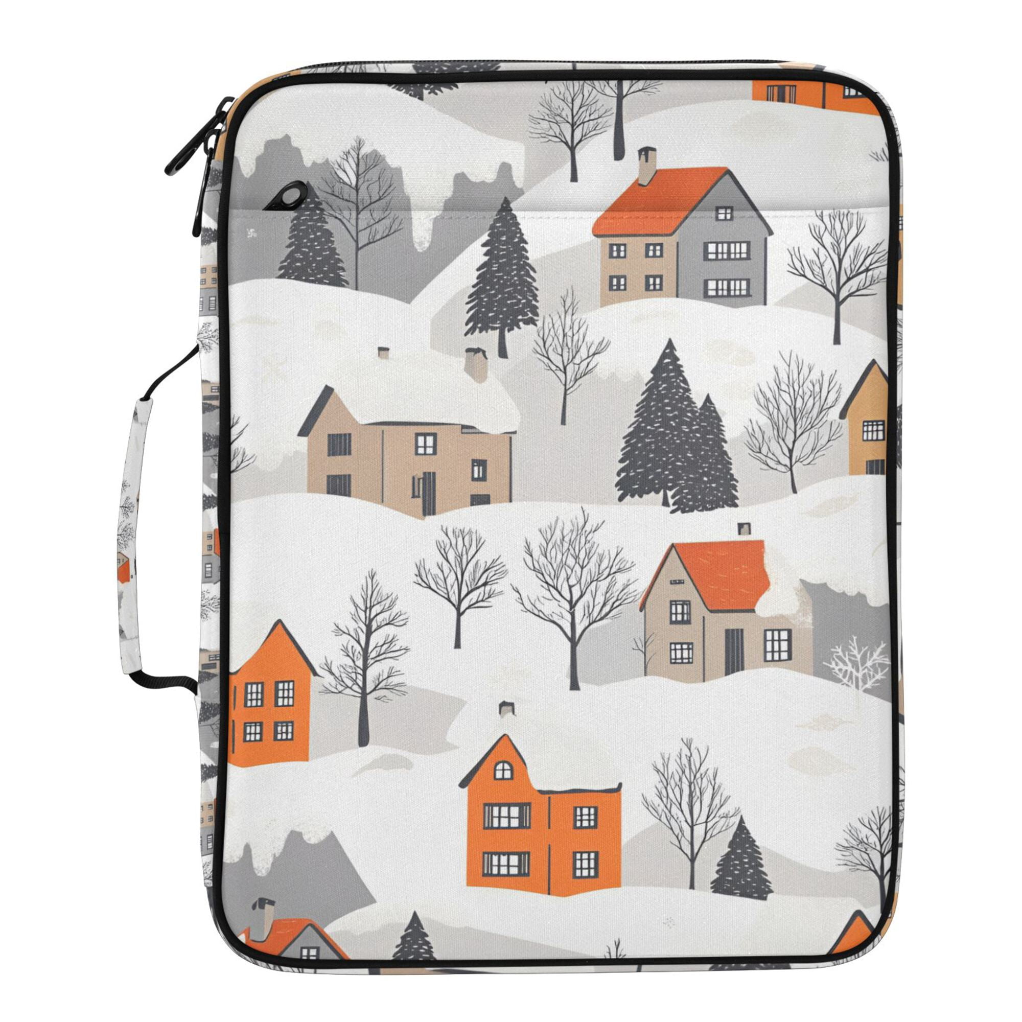 FORMRS Accordion File Folder A4 Size 7-Pocket Expanding Document Organizer Bag with 3 Ring Binder, Beige Snow Houses