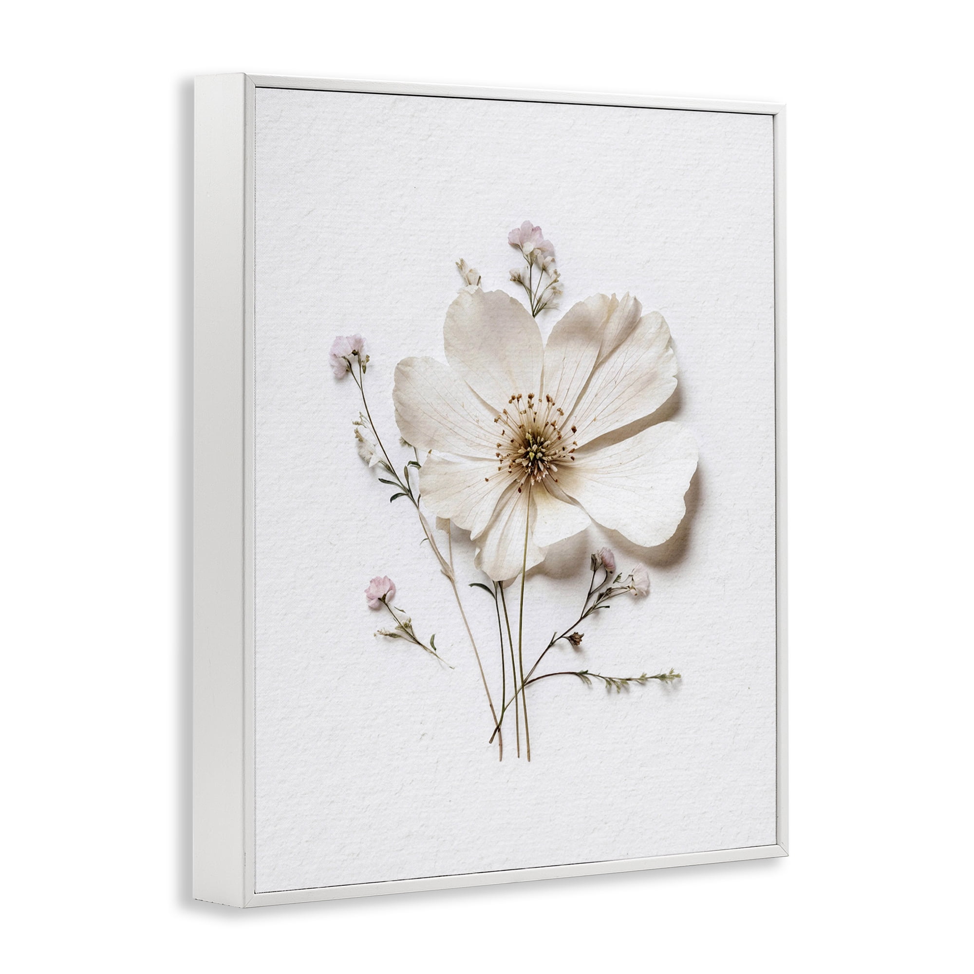 Simple Pressed Cottage Flower White Framed Giclee Art, design by Lettered and Lined
