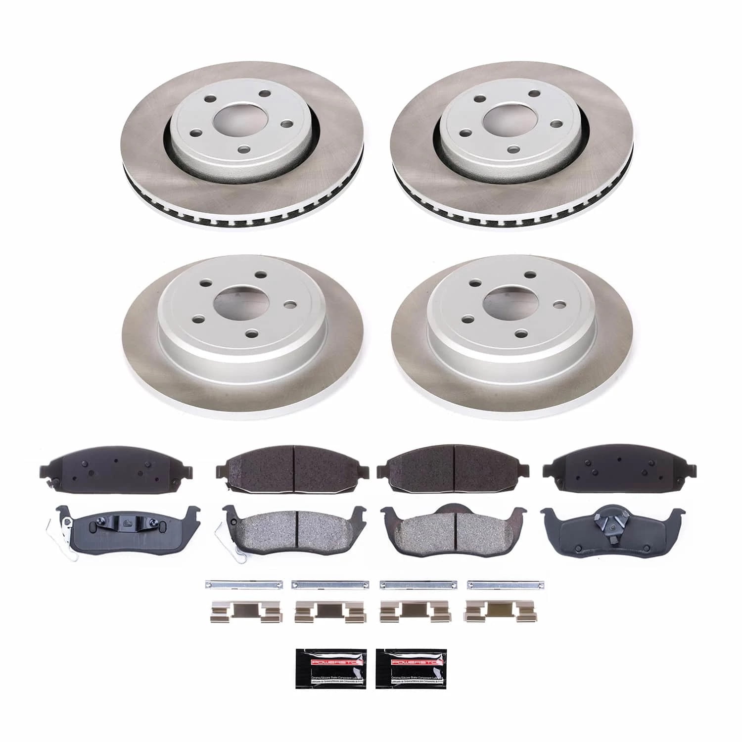 PowerStop Front and Rear Semi-Coated Rotor and Low-Dust Ceramic Brake Pad Kit SC2220