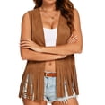 thumbnail image 2 of DDAPJ pyju Women's Fringe Vest 60s 70s Hippie Vest Sleeveless Faux Suede Tassel Jacket Cowgirl Western Hippie Party Tops Brown M, 2 of 6