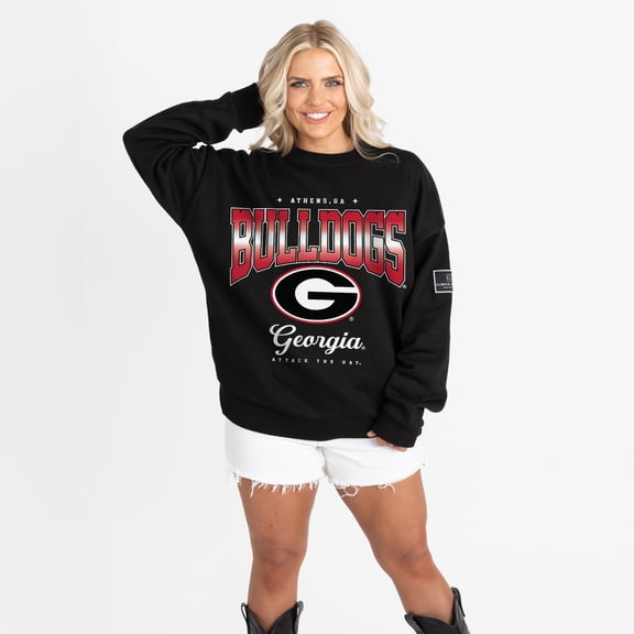 Women's Gameday Couture Black Georgia Bulldogs Oversized Powerhouse Play Black Label Premium Fleece Sweatshirt