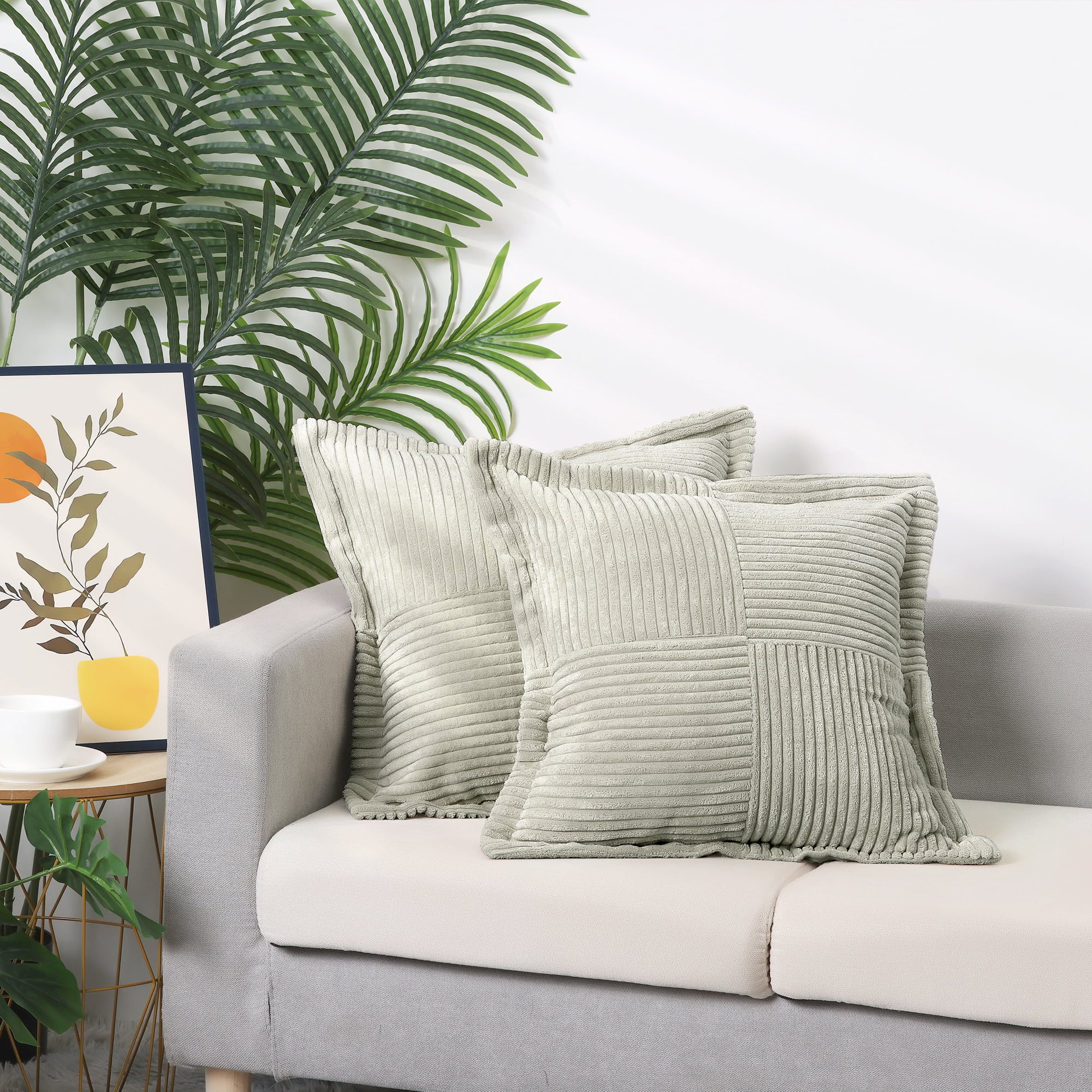 Unique Bargains 4 Pcs Solid Corduroy Throw Pillow Covers Wide Bordered Pillowcase Grey 18" x 18"