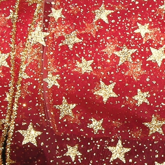 Sheer Metallic Red and Gold Glitter Stars Wired Craft Ribbon 3" x 20 Yards