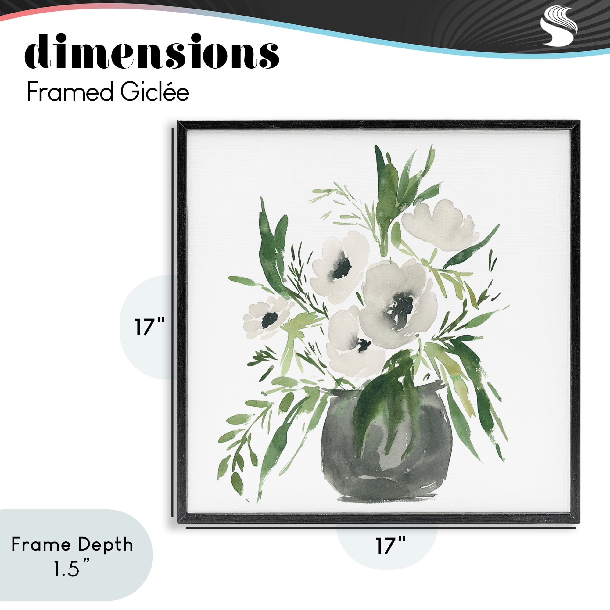 Stupell Industries Rounded White Anemones Black Framed Giclee Art, design by Lucille Price
