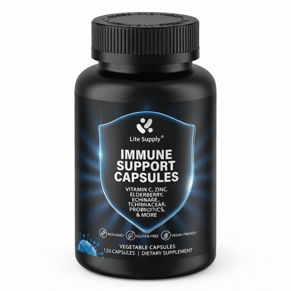 Lite Supply Immune Support Capsules, 10-in-1 Powerful Blend of Vitamin C, Vitamin E, Vitamin B6, Zinc, Elderberries, Garlic Bulb, Echinacea, Turmeric Advanced, Immune Defense for Adults