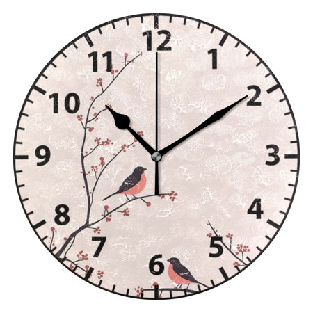 Birds and Flowers Design Wall Clock Modern Small Clock Black Hands for Office, Home, Bedroom,School 9.84in