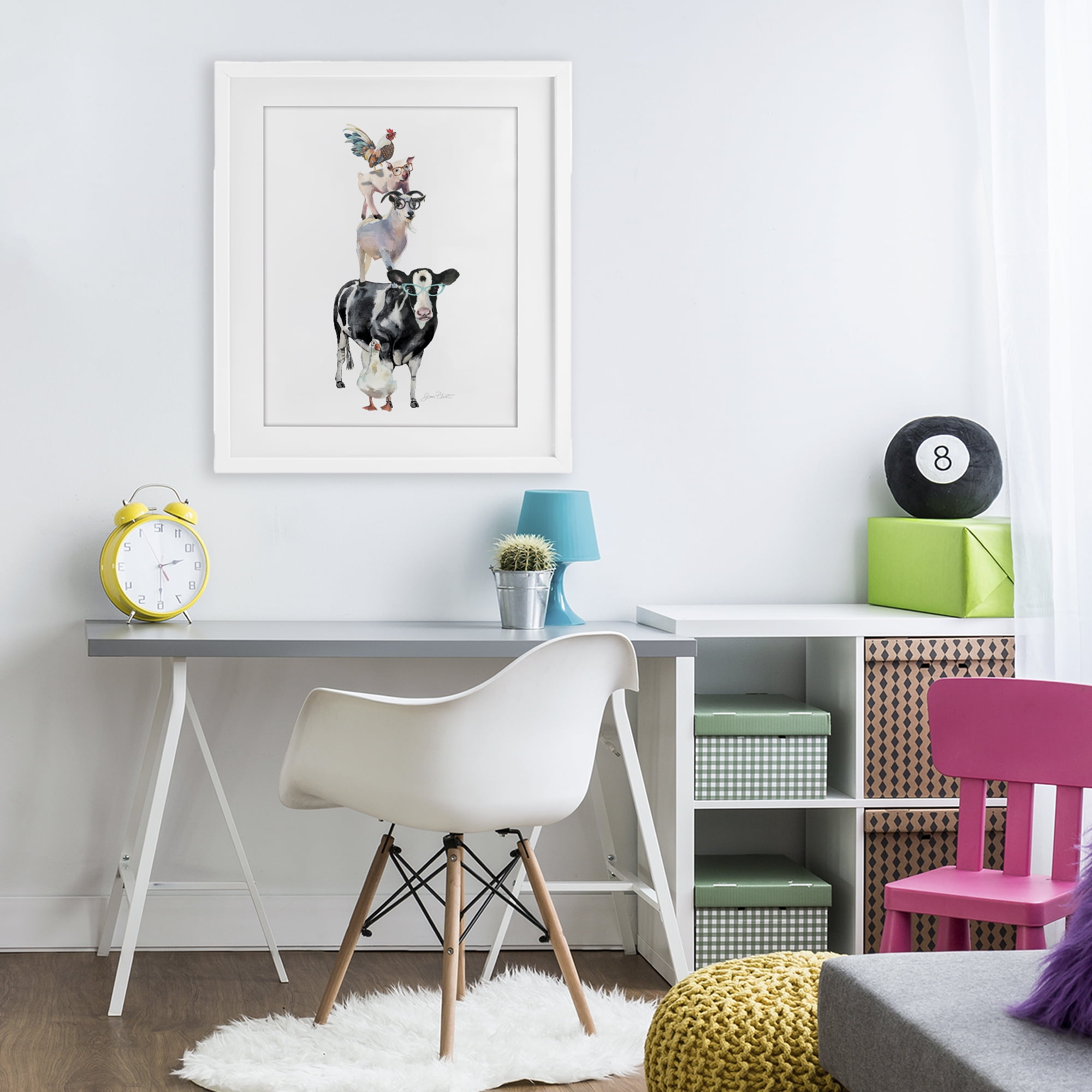 Farm Animal Family White Framed Print Under Glass, design by Jean Plout