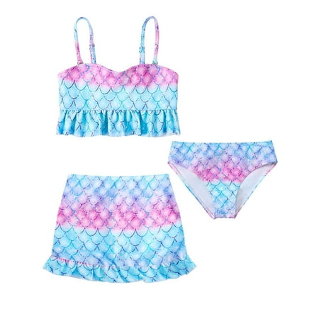 Toimothcn Swimsuit For Girls Sleeveless Casual Colorful Fish Scale Printed 2 Piece Bikini Set Quickly Dry Cover Up Swimwear 4-5 Years