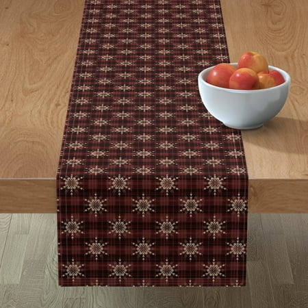 

Cotton Sateen Table Runner 72 - Red Snowflake Cream Rustic Winter Snow Christmas Print Custom Table Linens by Spoonflower