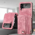 thumbnail image 3 of Dteck Galaxy Z Flip 4 Wallet Case with Card Holder【2 in 1 Detachable】【Zipper Wallet】, Slim Fit Retro PU Leather Protective Flip Phone Cover for Samsung Galaxy Z Flip 4 5G 2022, Pink, 3 of 12
