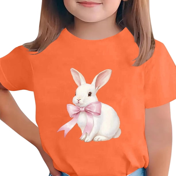 Camiseta de Manga Corta Crop Top para Niños de Pascua de Manga Corta Impresa con Suave 95% Poliéster 5% Spandex, Cuello Redondo Casual Versátil Top para Niños Diario